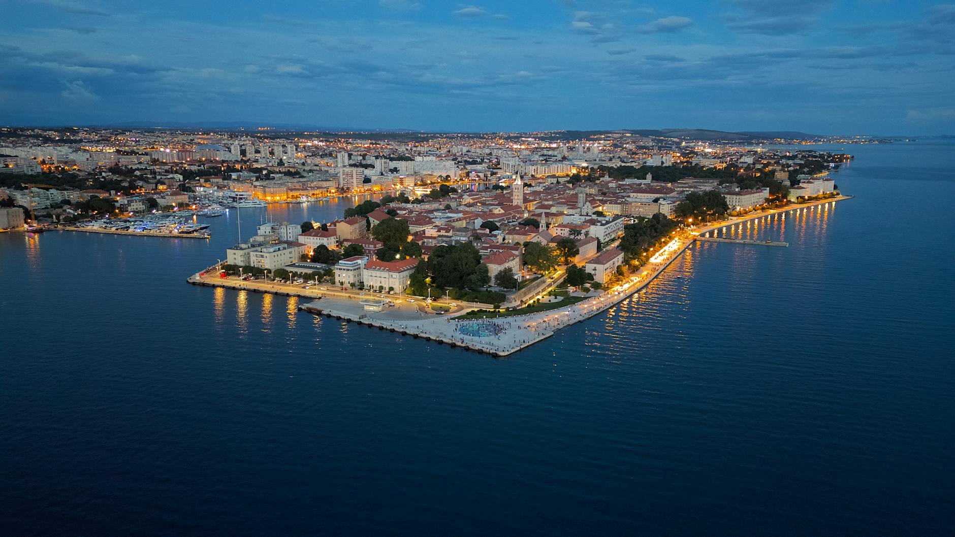 aerial view of zadar in the evening croatia