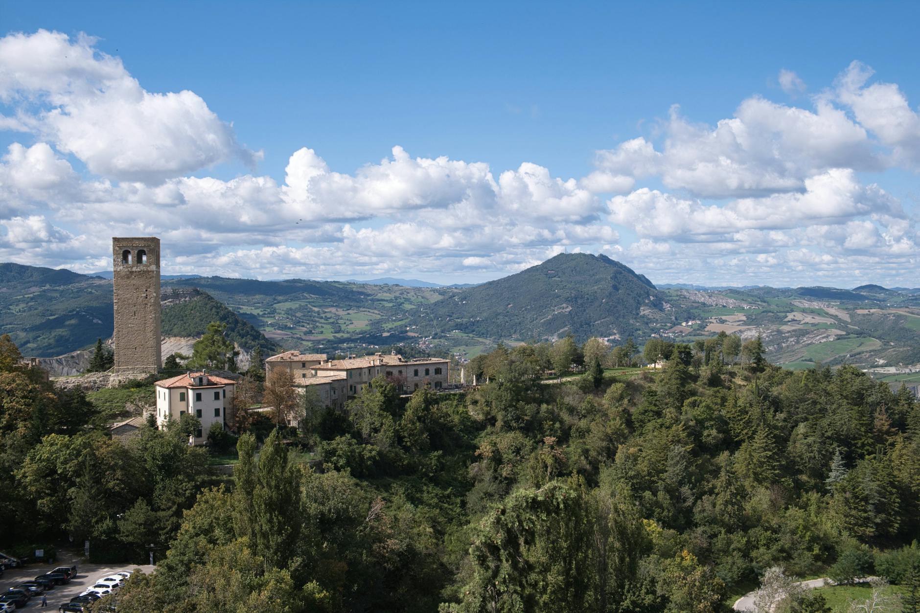 aerial view of san leo fortress in italy