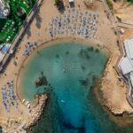 aerial view of sundy beach in summer