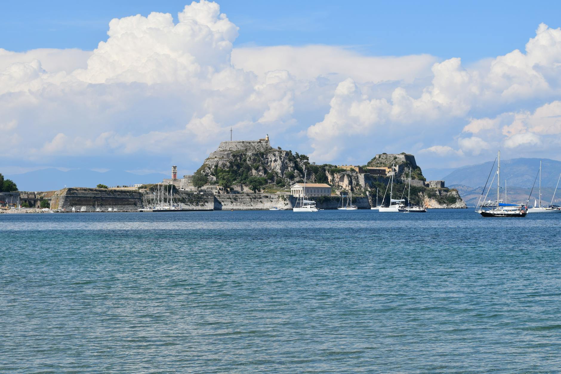 long distance shot of the old fortress in corfu