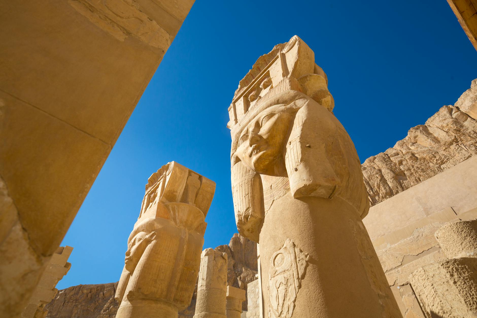 low angle shot of the hathor capital columns